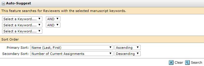 Auto-Suggest Results This feature uses keywords from the Author submission and matches them up to keywords used in a Reviewer s account.