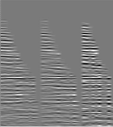 even greater when working with full 3D gathers, as illustrated in Figure 6. Aliasing noise and migration swipes may be seen in Figure 6a. This noise is not random.