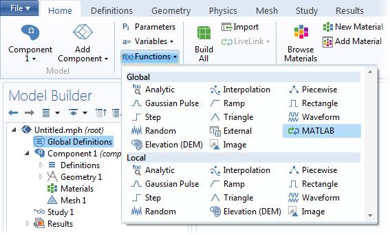 The settings window of the MATLAB node has these sections: Functions where you declare the name of the MATLAB functions and their arguments.