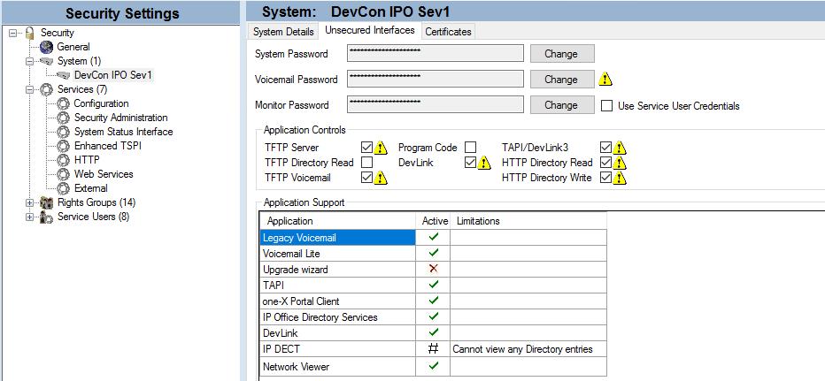 5.2. Devlink3 Transport Options This is configurable by navigating on the IP Office Manager to File Advanced Security Settings System DevCon IPO Serv1.