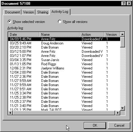Viewing the History of a Document You can use the Activity Log to view the activity history for a document.