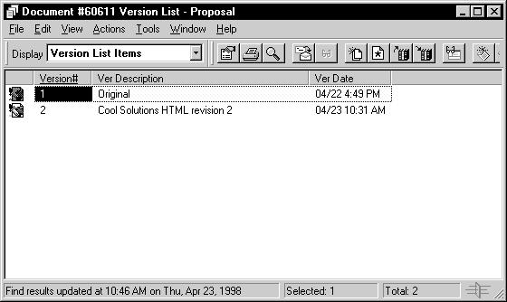 When you select Open in the application, a dialog displays all the available document references in your Mailbox.