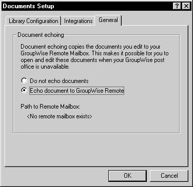 unneeded documents that take up extra disk space. Document echoing does not occur when you close or check-in documents in your Remote Mailbox. 1 Click Tools Options double-click Documents.