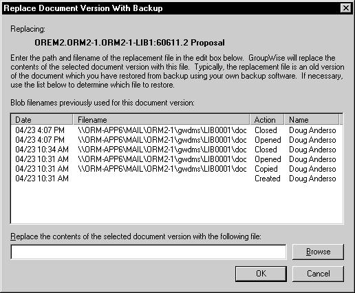 Replacing a Document with a File from Backup You can replace a document in the library with a file you've restored from a backup system or with any other file.