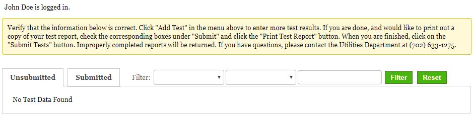 Review Reports Submitted Reports To review submitted reports, return to the Review Tests page and click the Submitted tab. This will take you to the page below.