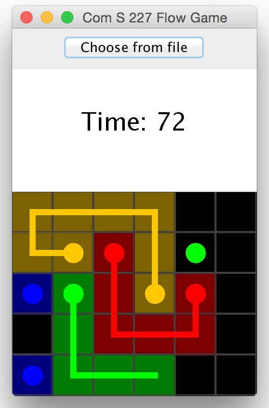 The game is typically viewed as a grid in which pairs of cells are marked with the same color. A mouse or pointing device is then used to connect the matching pairs.