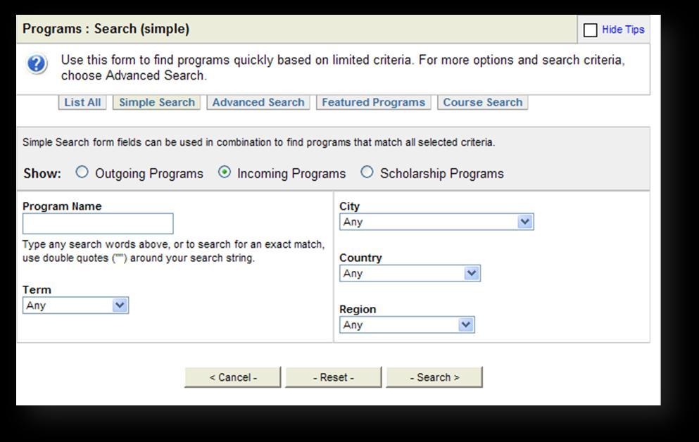 3. Select Incoming Programs. Then click Search. 4.