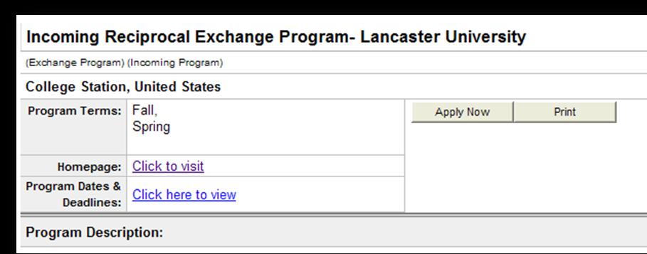 b. Scroll down the list of Incoming Reciprocal Exchange Programs to find your home university (for example, Incoming Reciprocal Exchange YOUR UNIVERSITY NAME ). c. Click on the program name.