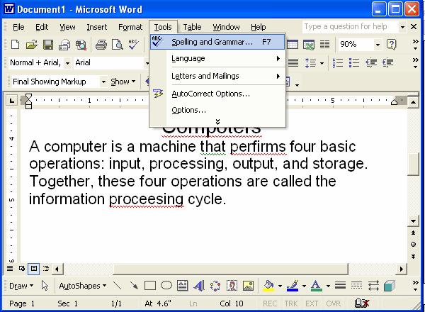 in a word processing program.