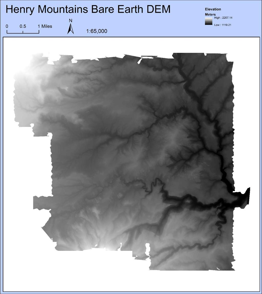 Figure 1: Map of bare earth DEM for Henry Mountains, UT.