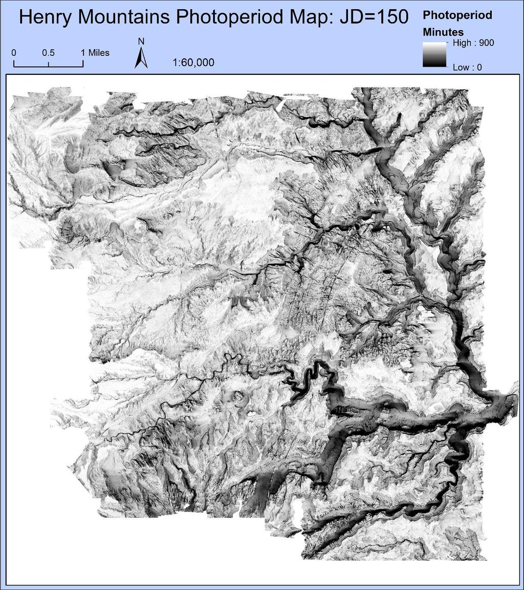 Figure 6: Cumulative photoperiod map for Henry Mountains, UT.