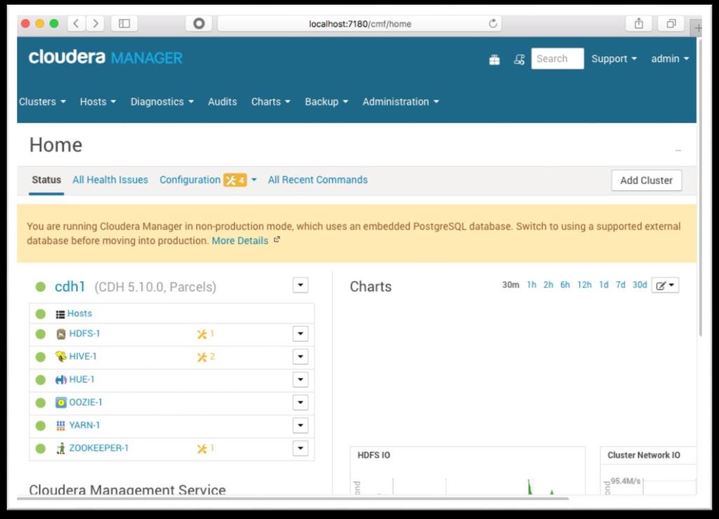 Figure 15: Connecting to Cloudera Manager Managing the Cluster with Cloudera Director For ongoing management of the cluster or to launch additional clusters, you can use Cloudera Director s web