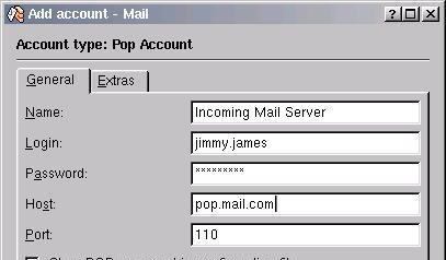 ) In the Host: field, type the name of the server from which you receive incoming mail (e.g., pop.mail.com). Click OK. 10.