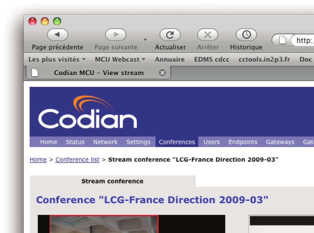 Figure 7: Hermès web conferencing mode offers on a single web page the video stream, the content