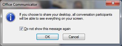 Then click on Share Desktop, the following warning will be displayed, click on OK to continue Using this allows the other person to see you re desktop.