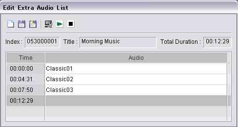 Button Description Stops previewing. b List information Shows the index number, title, and the current total playout duration of the displayed extra audio list.