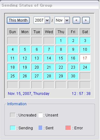 1 Month and year dropdown list boxes 2 Previous and next month buttons Functions of the Send Schedule Window Set 3This Month button 4Calendar 5Current date and time Menus in the Content Management