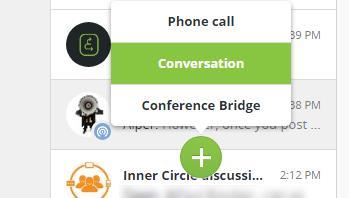 1-to1 or group conversation a) Click on the + b) Select Conversation c)