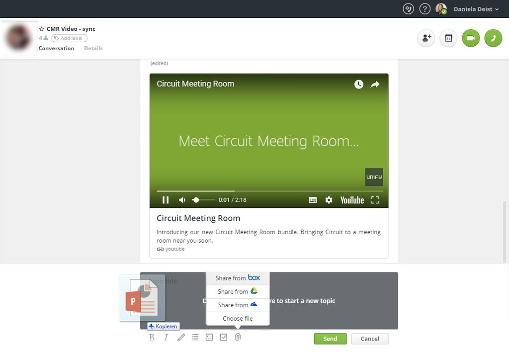 Having conversations File sharing In Circuit you can easily share documents, images and videos 1.