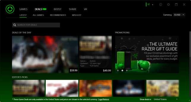 FINDING DEALS Razer Cortex is a one of a kind software that allows you to search for amazing games at