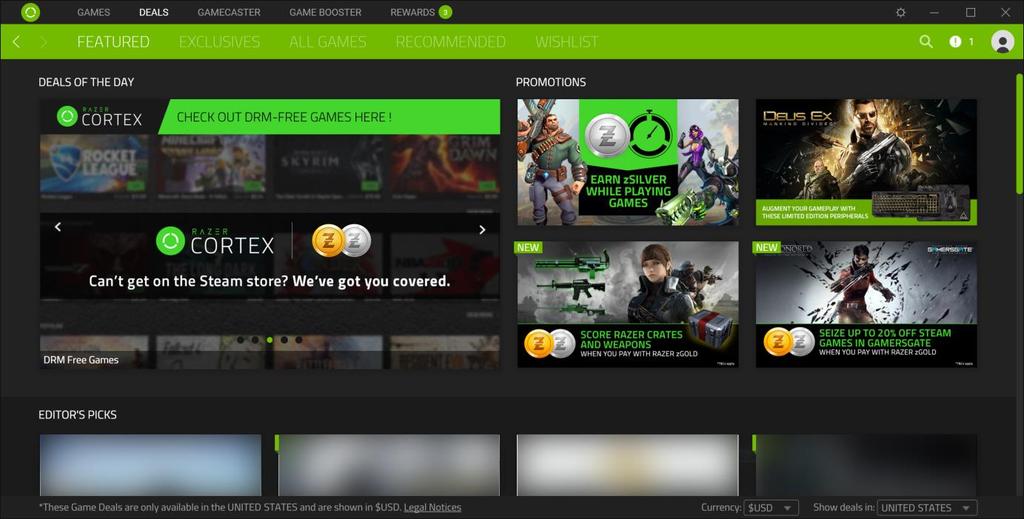With Razer Cortex: Deals, you can flexibly find the best game deals, check out new releases, see highly esteemed You