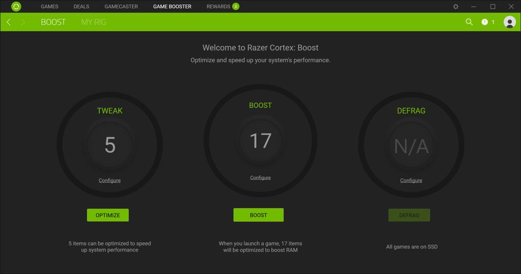 8. RAZER CORTEX: GAME BOOSTER Razer Cortex: Game Booster provides extra optimization tools to further improve your overall gaming experience.