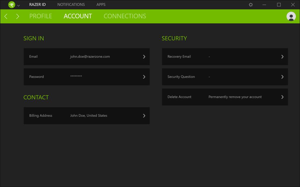 CHANGING YOUR ACCOUN The ACCOUNT tab allows you to manage your sign in and security settings.