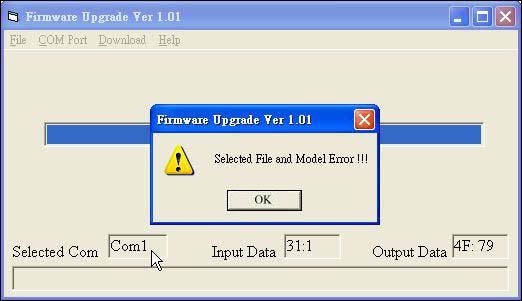 1 Step 1 to 5 to upgrade the F/W. Selected File and Model Error!!! 1. Please check the F/W you selected is suitable for KVM Switch (i.