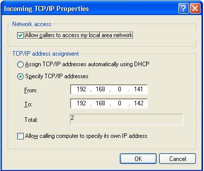 Figure 3 : Internet Protocol (TCP/IP) Network Component (3) Select Specify TCP/IP addresses and enter the range of IP addresses assigned to LAP clients (Figure 4).