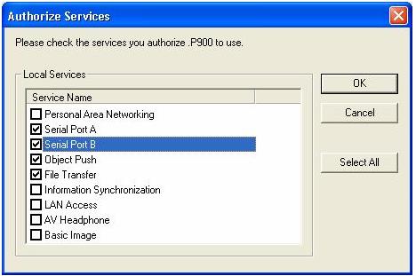 Click to remove the pairing relationship between the selected device and the local device. Authorize Services Button Click to select which services you authorize the selected paired device to use.