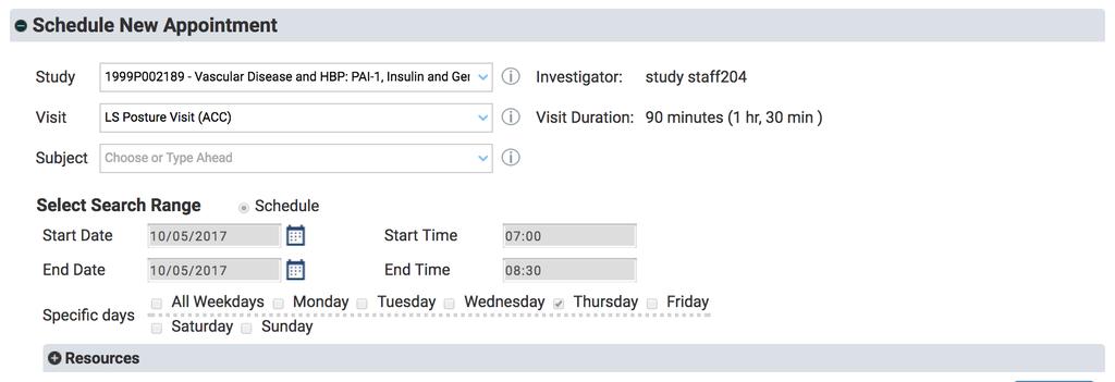 Once a study is selected, you can view the Study Investigator to the right of the dropdown.