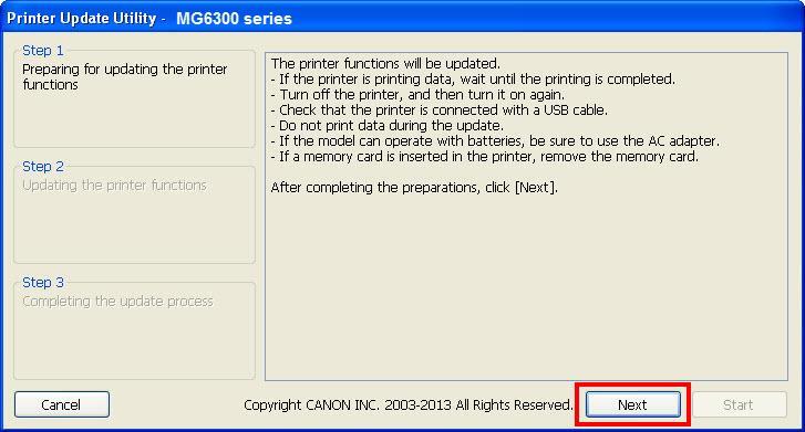 Update Procedure This procedure is used to update the printer s firmware to support Print from E-mail 1. Ensure the printer is not printing or scanning. 2.