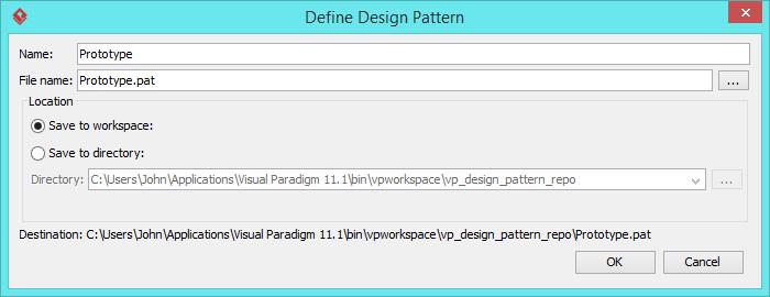 3. In the Define Design Pattern dialog box, specify the pattern name Prototype. Keep the file name as it. Click OK to proceed.