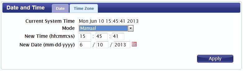 Section 3 - Configuration Current System Time: Mode: Date Date and Time This page lets you set the time and date for your router, and also configure automatic time synchronization and daylight