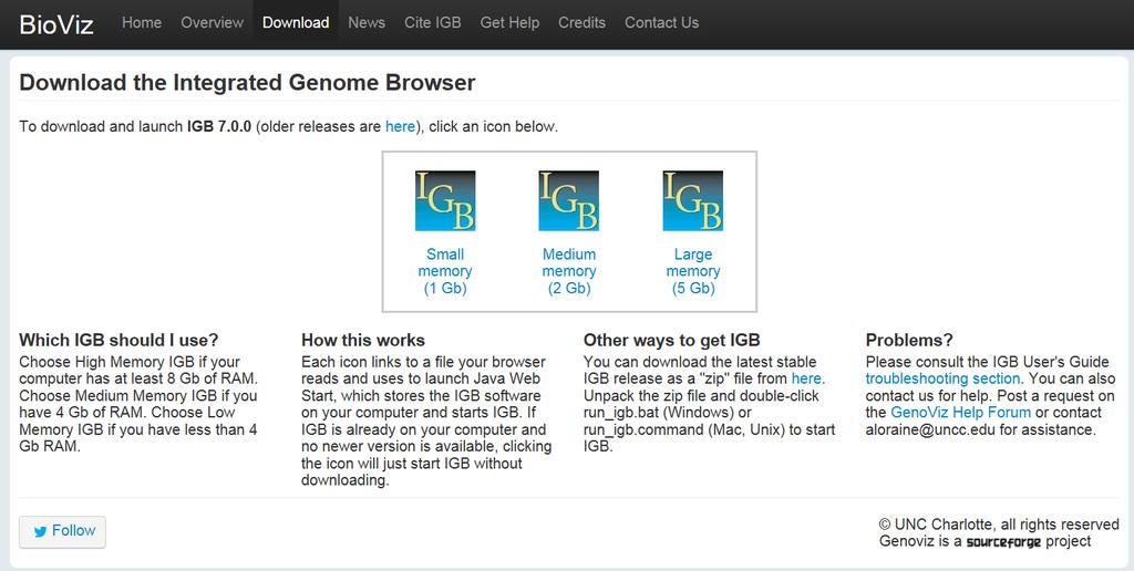 Integrated Genome browser (IGB) installation Navigate to the IGB download page http://bioviz.org/igb/download.