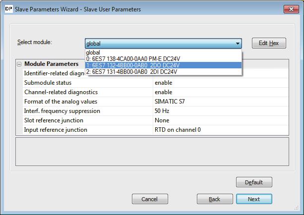 Slave User Parameters Set the user parameters of the DP-Slave.