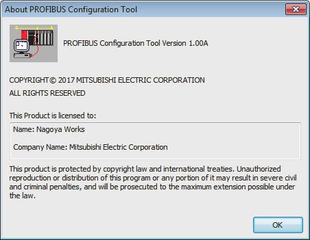 3.4 Checking the Software Version The software version of PROFIBUS Configuration Tool can be checked in the following window of