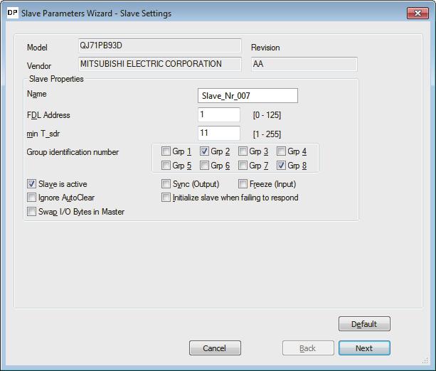 Configuring groups Configure groups by "Group identification number" in the "Slave Settings" window in PROFIBUS Configuration Tool on the DP-Master.