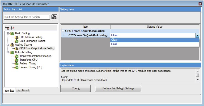 Settings for DP-Slaves Set the output setting function for a CPU stop error on the DP-Slave as follows.