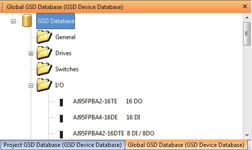[Global GSD Database] tab Click "GSD Device Database" to display the GSD database that batch manages DP-Slaves used on the PROFIBUS-DP network.
