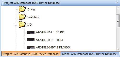 Delete those files manually. [Project GSD Database] tab Displays information on DP-Slaves in the current project file. Right-clicking a folder or device type displays the following items.
