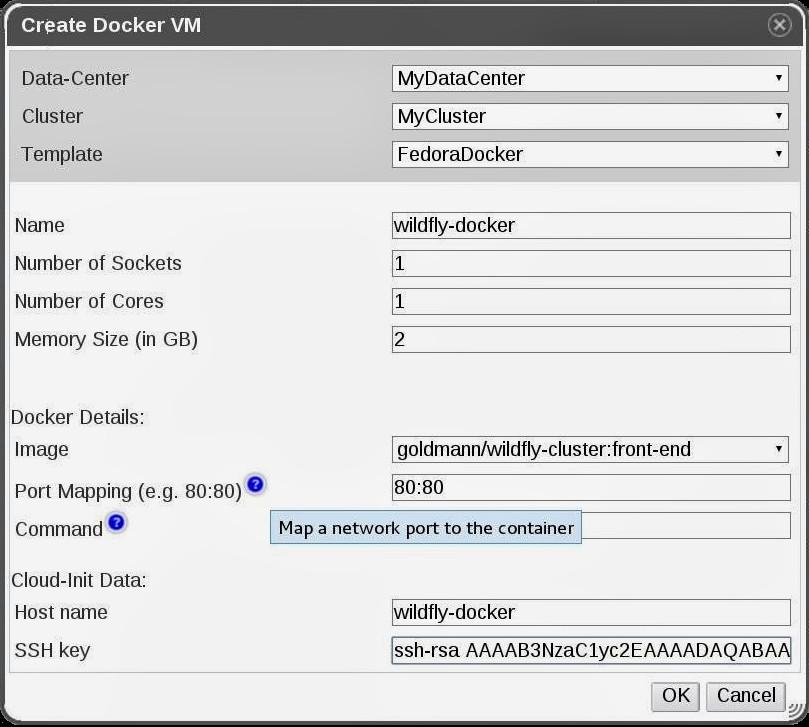Docker on ovirt UI Plugin Code available in the ovirt samples-uiplugins repository In order to use it you need the Docker Service, CloudInit, and ovirt-guest-agent ("CentOS 6.