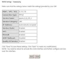 Service Category: UBR Without PCR/UBR With PCR/CBR/Non Realtime VBR/Realtime VBR. Enable Quality Of Service: Enable or disable QoS.