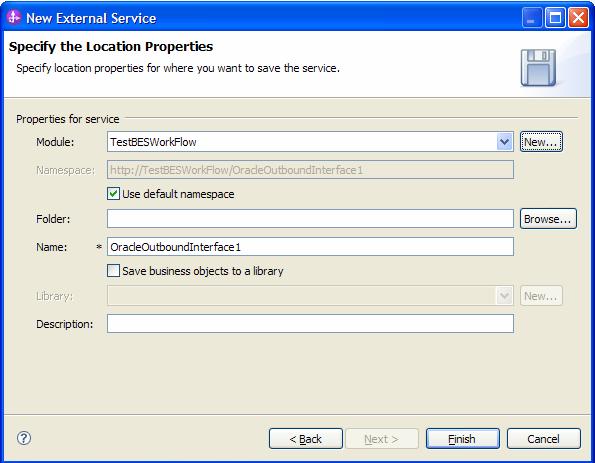 b. In the Integration Project window, confirm that Create a module project is selected and click Next. c. In the Module window, type TestBESWorkFlow, and click Finish. d.