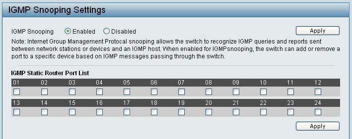 By default, IGMP is disabled. If enabled, the EasySmart switch can recognize IGMP queries and reports sent between network stations or devices and an IGMP host.