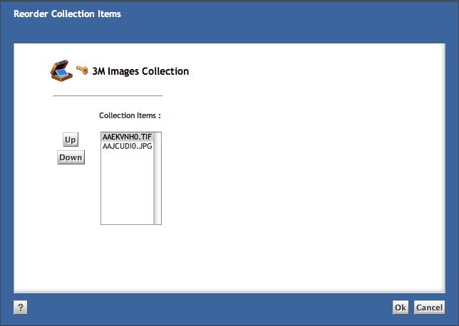 5 Click the COLLECTION menu, select Order, and then select Reorder Items. 6 The Reorder Collections Items screen appears.