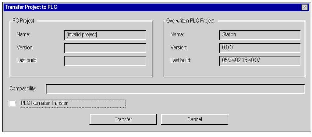 Transferring the Project to the PLC You must carry out the following actions to transfer the current project to a PLC: Step Action 1 Use the PLC Define the address command.