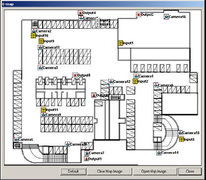 You can create maps from Visio or other programs, just save the file as a picture file. The above is a designed E-map sample. Drag mouse to position Camera/Input/Output and design E-map. 3.1.