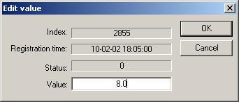SYS 600 9.3 1MRS756635 Figure 8.26: Edit value dialog 2. The text fields of this dialog show the index, registration time, status and current value of the selected registration.