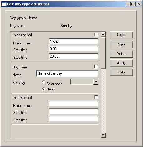 1MRS756635 Issued: 31.3.2010 Version: C/30.09.2012 SYS 600 9.3 11.7 Setting day attributes You can set the day and the day type attributes by double-clicking the day label (day number).